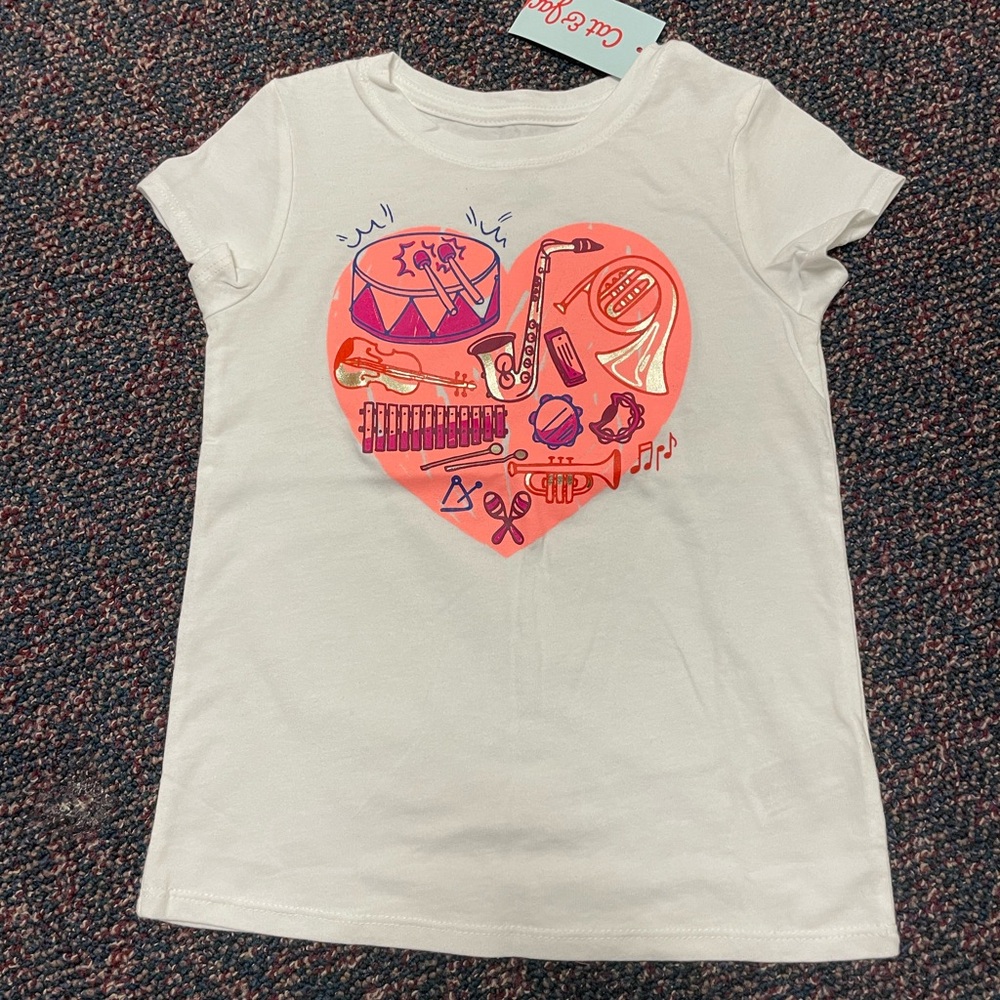 Cat & Jack White Tee with Pink & Purple Music Heart Graphic